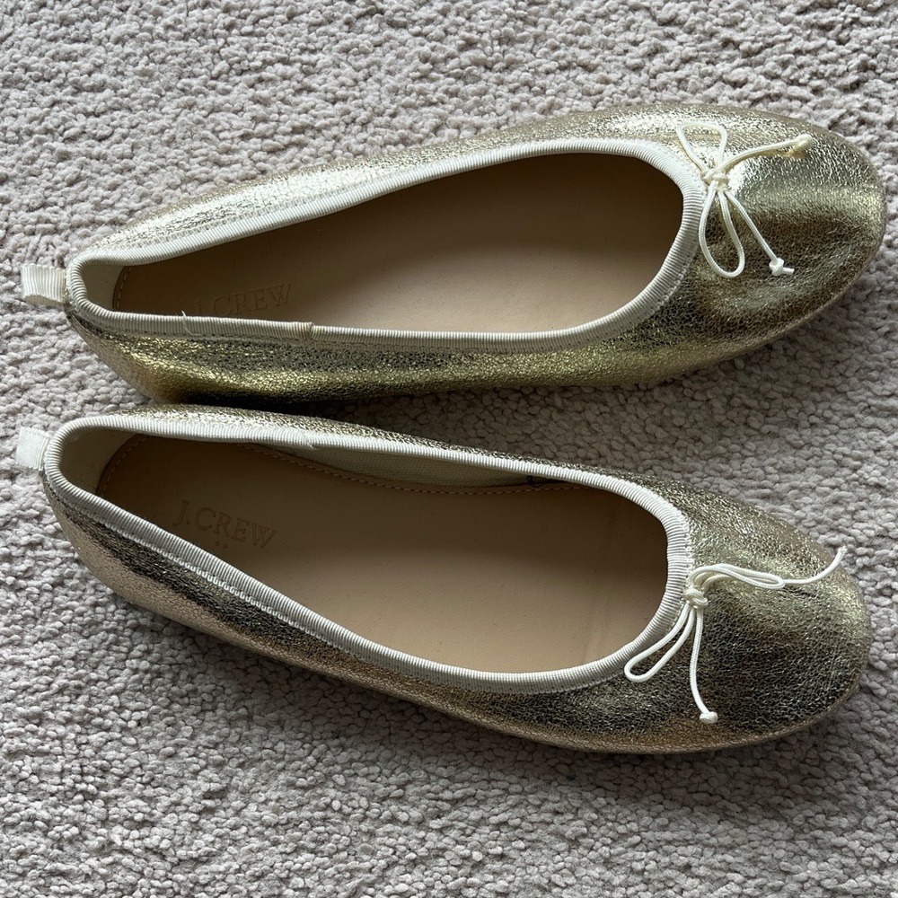 J. Crew Kids Metallic Gold Flats with Bow